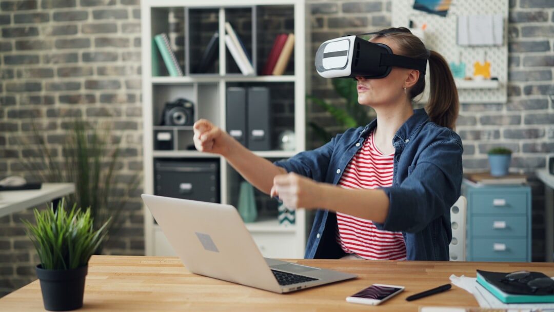 Student using virtual reality headset for learning
